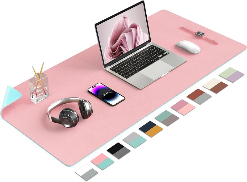Aothia Desk Mat Large Protector Pad - Multifunctional Dual-Sided Office Desk Pad,Smooth Surface Soft Mouse Pad, Waterproof Desk Mat for Desktop, Pu Leather Desk Cover for Office/Home(Pink, 36" x 17") - Image 1